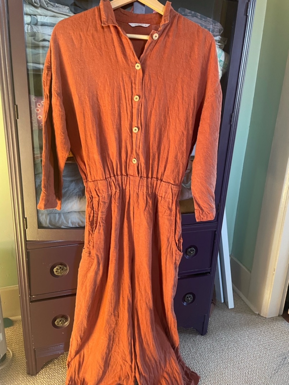 Linenfox Rust Button-Front Linen Top - Picture 2 of 5